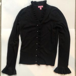 Lily Pulitzer Black Button Cardigan Frilly Sleeves